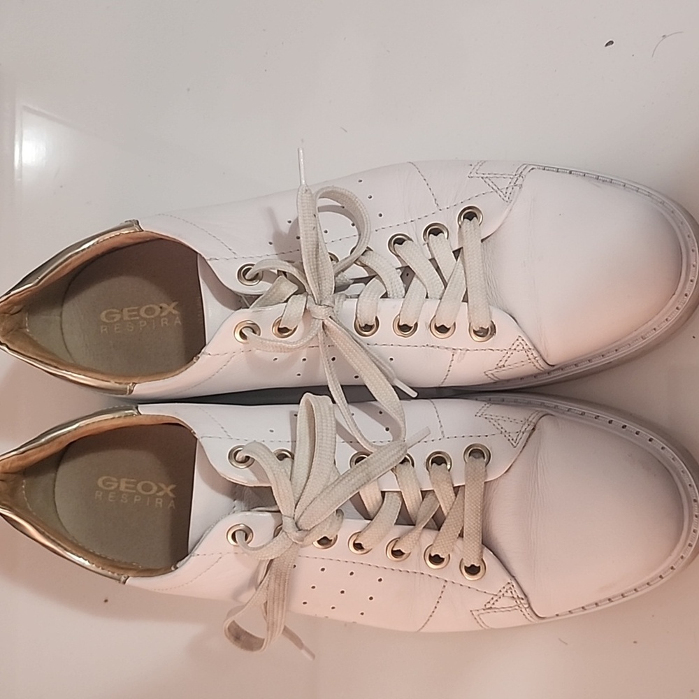 Geox White And Gold Sneakers Shoes